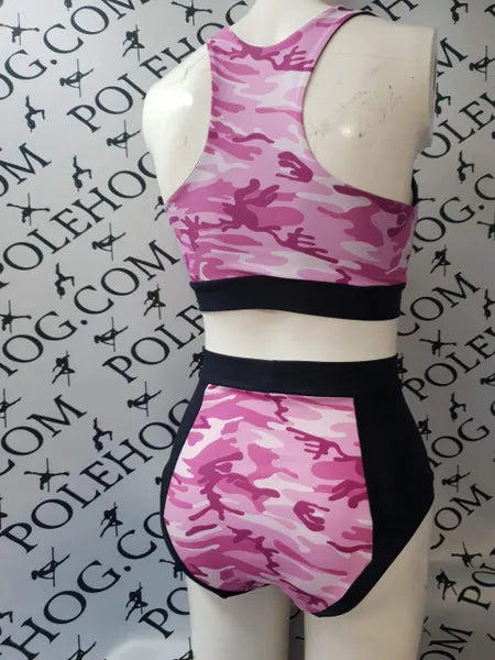 Pink camo black side high waisted panel pant