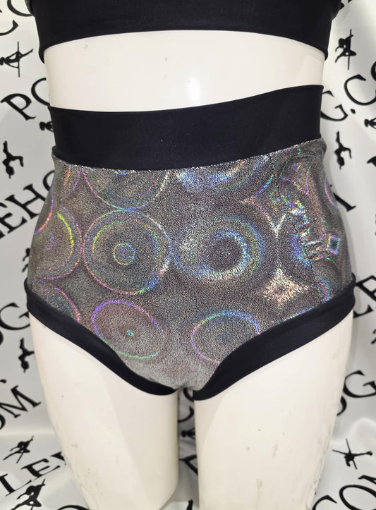 Black disco high waisted fitted pant. Full