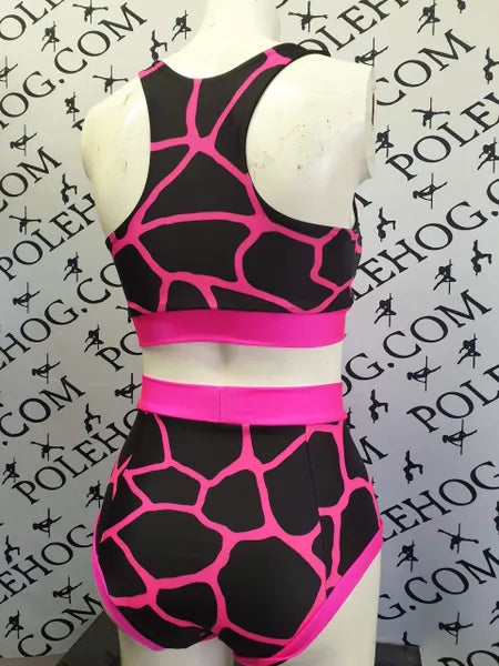 Pink giraffe high waisted panel pant full