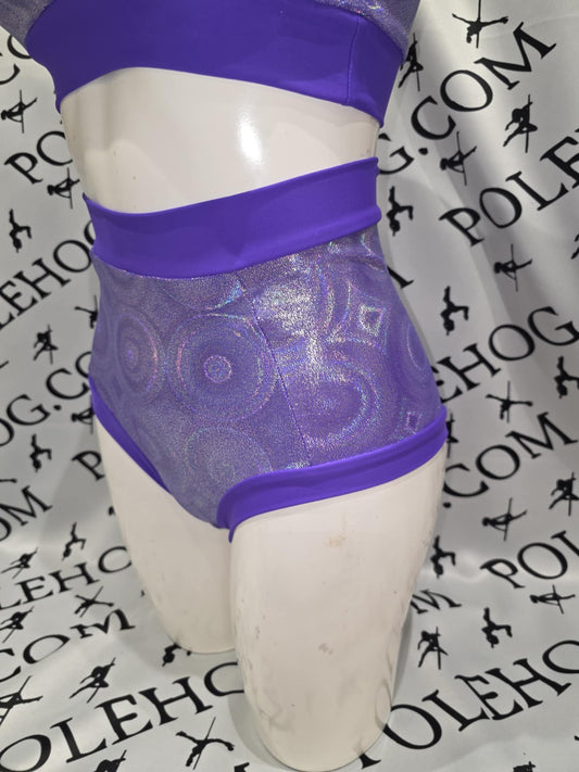 Purple disco high waisted fitted pant. Full
