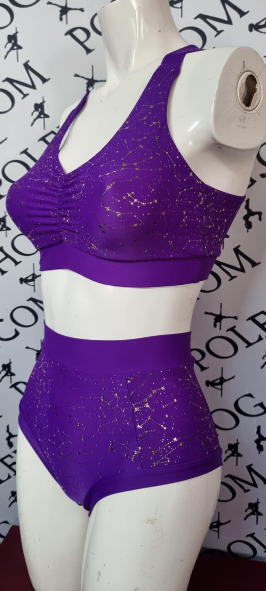 Purple constellation twinkle high waisted fitted pant.