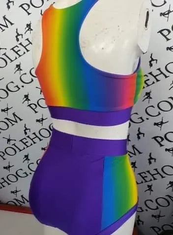 Rainbow high waisted panel pant side