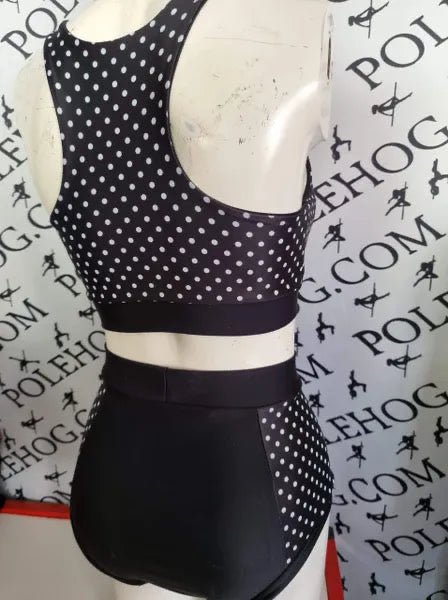 Polka dots high waisted panel pant side