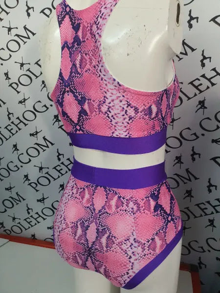 Pink/purple snake high waisted panel pant full