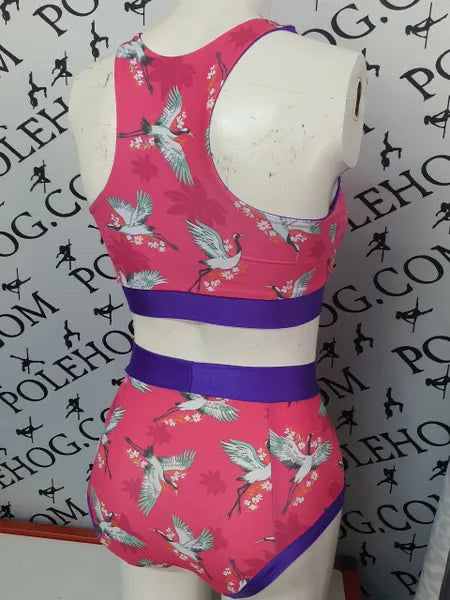 Pink crane high waisted panel pant full