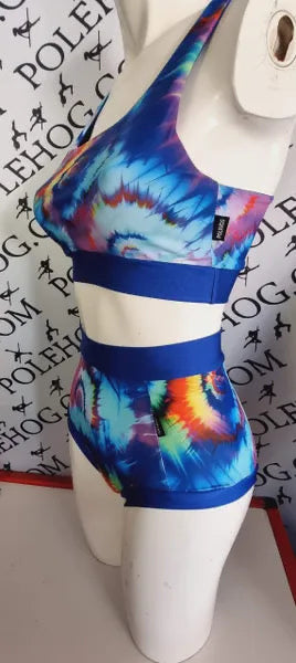 Blue tie dye high waisted panel pant full