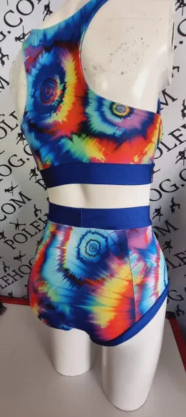 Blue tie dye high waisted panel pant full