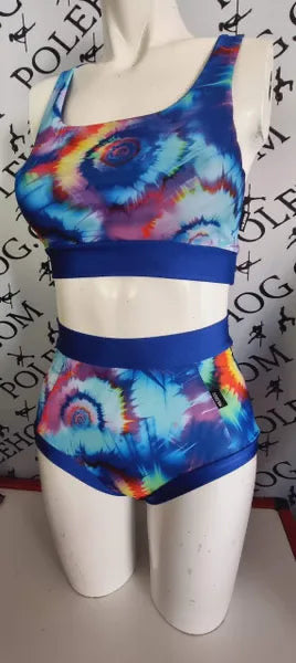 Blue tie dye high waisted panel pant full
