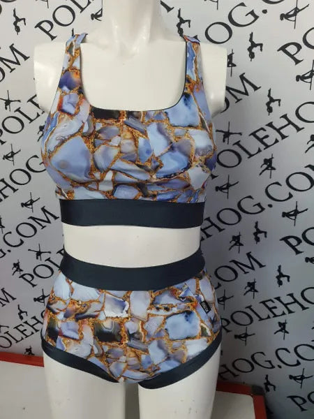 Blue geode  high waisted panel pant full