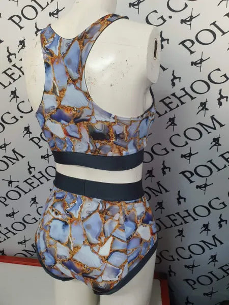 Blue geode  high waisted panel pant full