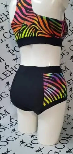 Rainbow zebra high waisted panel pant side