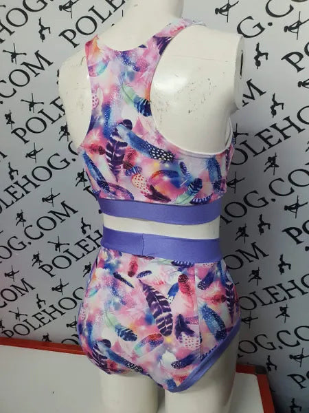 Lilac feathers high waisted panel pant full