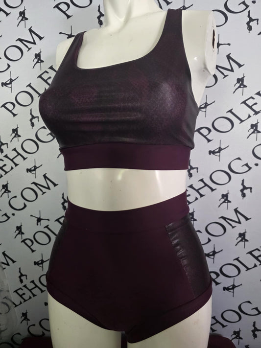 Fig wet look snake high waisted panel pant side