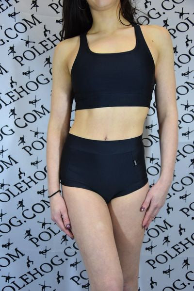 Plain black colours high waisted fitted pant.