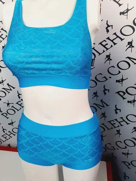 Blue holographic mermaid top