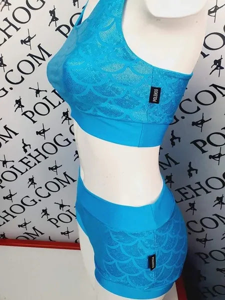 Blue holographic mermaid top