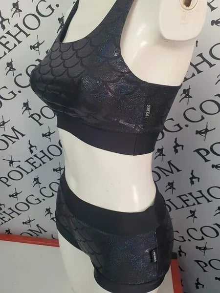 Black holographic mermaid top