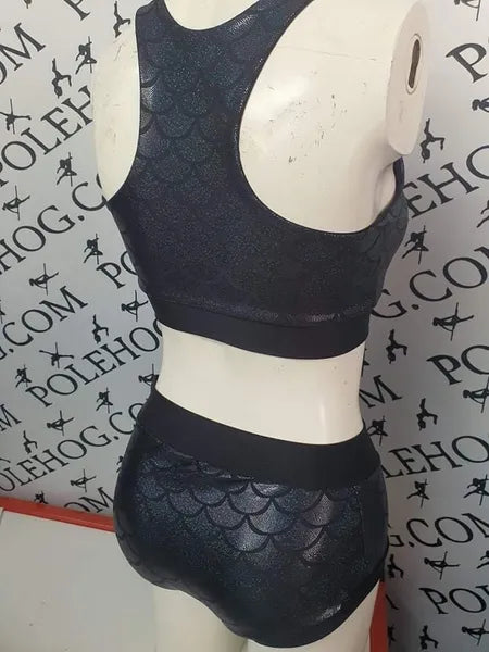 Black holographic mermaid top