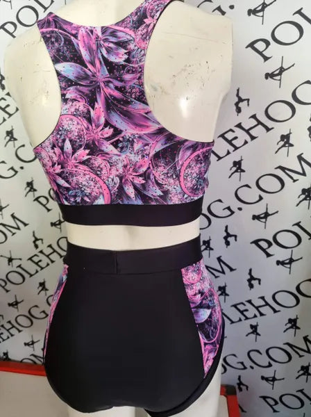 Pink fantasy flowers with foil side high waisted panel pant