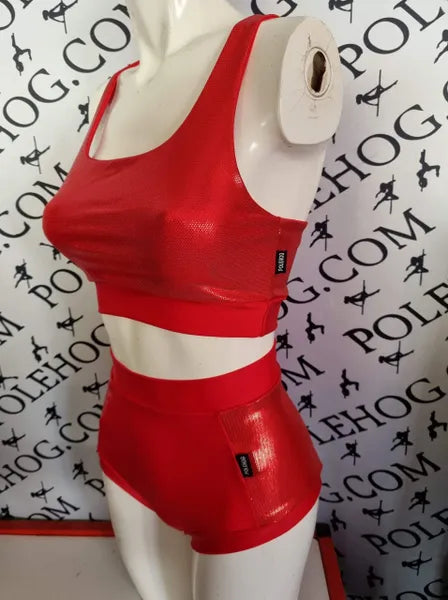 Red zitto side high waisted panel pant