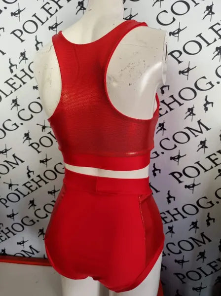 Red zitto side high waisted panel pant