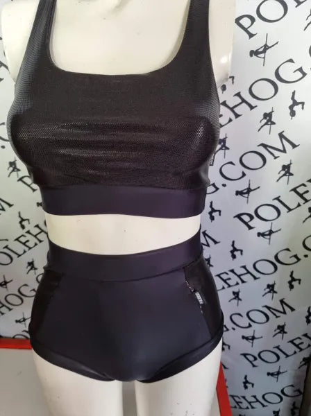 Wet look zitto side high waisted panel pant