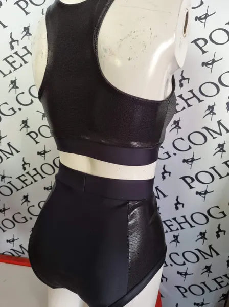 Wet look zitto side high waisted panel pant