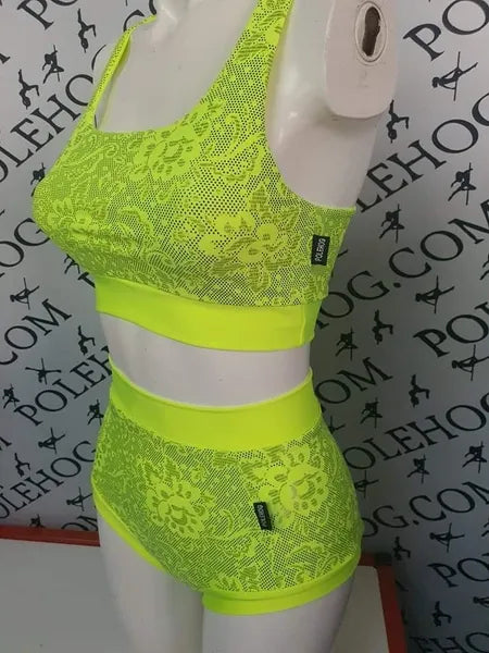 Flo yellow foil lace full high waisted panel pant