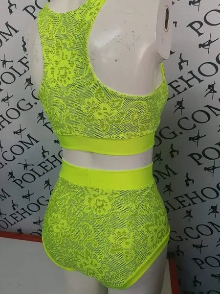 Flo yellow foil lace full high waisted panel pant