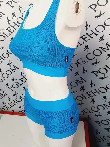 Blue foil lace  top (recycled bands)
