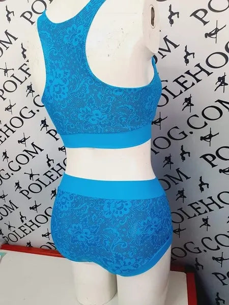 Blue foil lace  top (recycled bands)