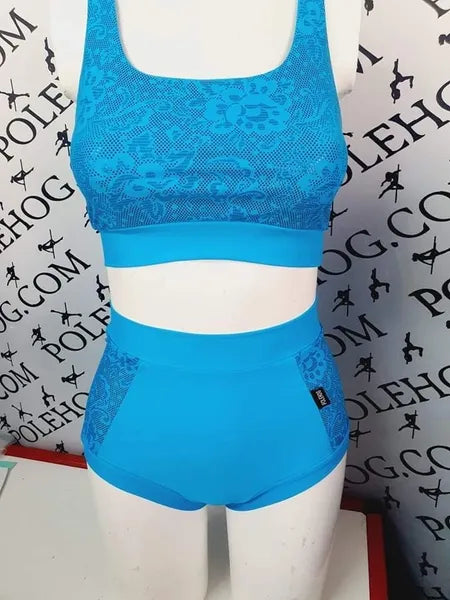 Blue foil lace high waisted panel pant (side)
