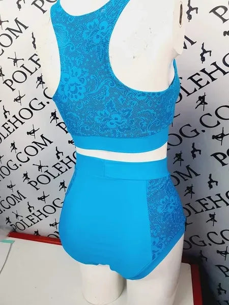 Blue foil lace high waisted panel pant (side)
