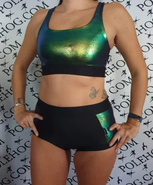 Petrol high waisted panel pant (side)