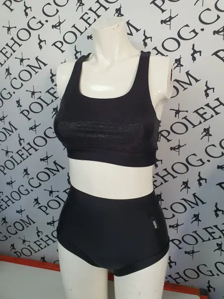 Black foil lace high waisted panel pant (side)