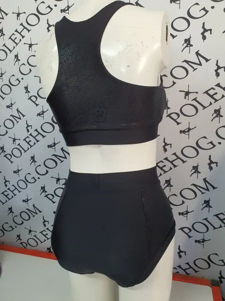 Black foil lace high waisted panel pant (side)