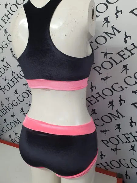 Black smooth with coral band smooth velvet top