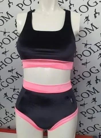 Black smooth with coral bands velvet high waisted fitted pant.