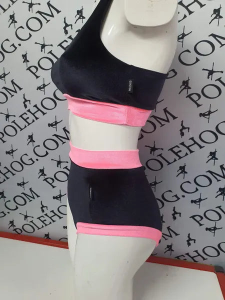 Black smooth with coral bands velvet high waisted fitted pant.