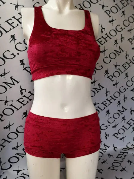 Wine red crushed velvet top