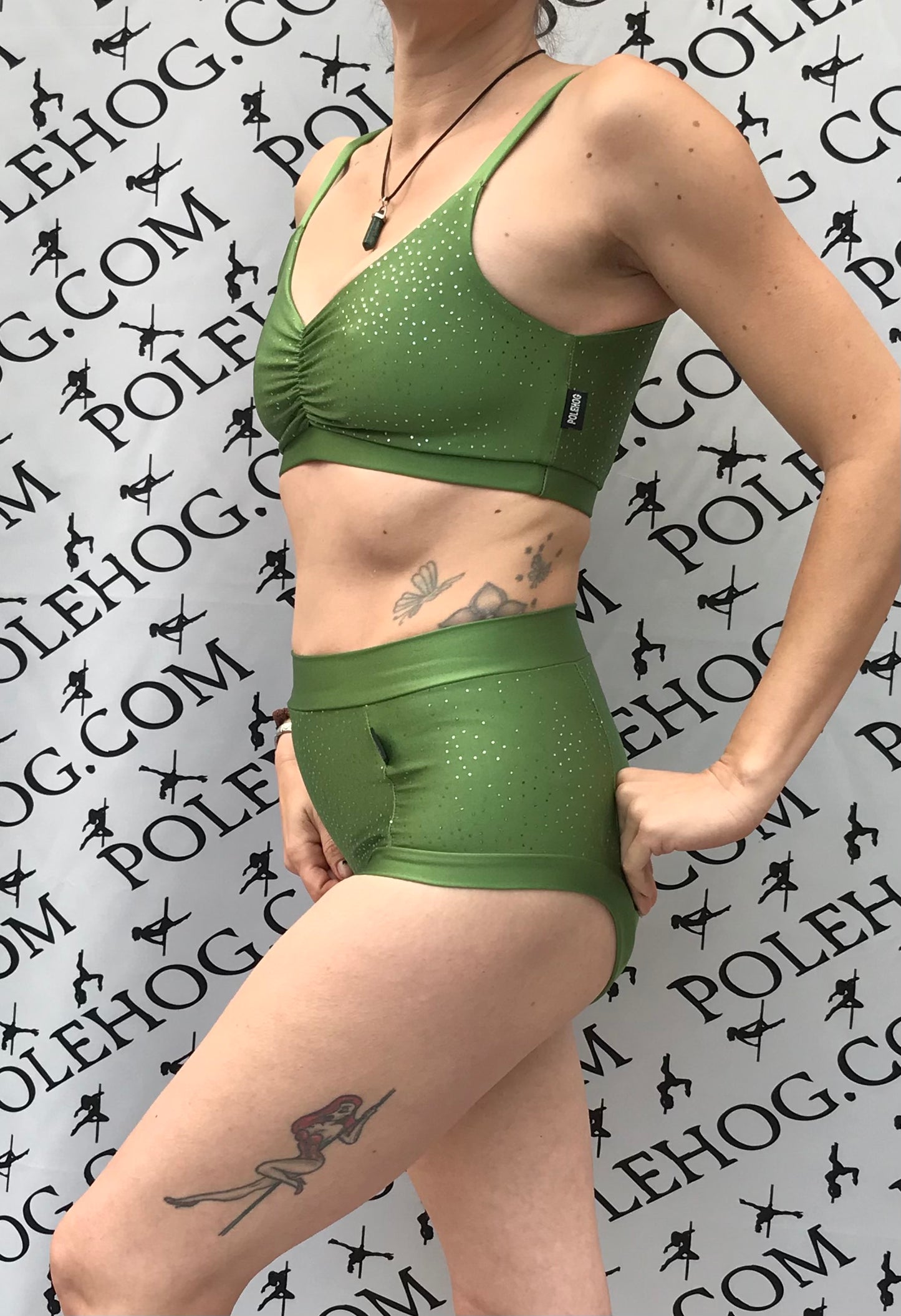 Forest silver Bali twinkle high waisted fitted pant.