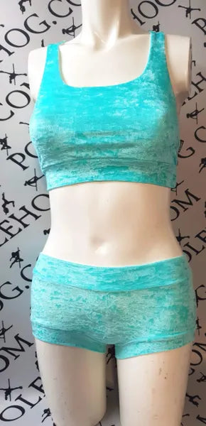Mint sky crushed velvet top