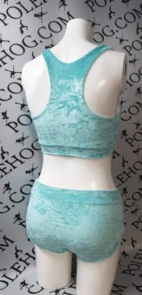 Mint sky crushed velvet top