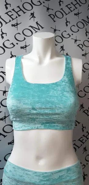 Mint sky crushed velvet top