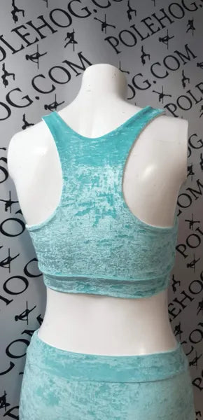 Mint sky crushed velvet top