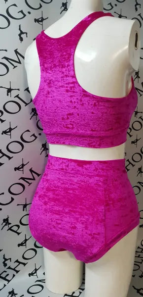 Deep pink crushed high waisted fitted pant.