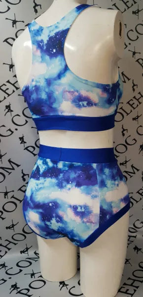 Blue galaxy high waisted panel pant (full)