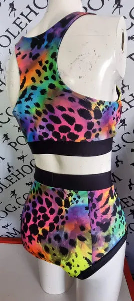 Rainbow leopard high waisted panel pant (full)