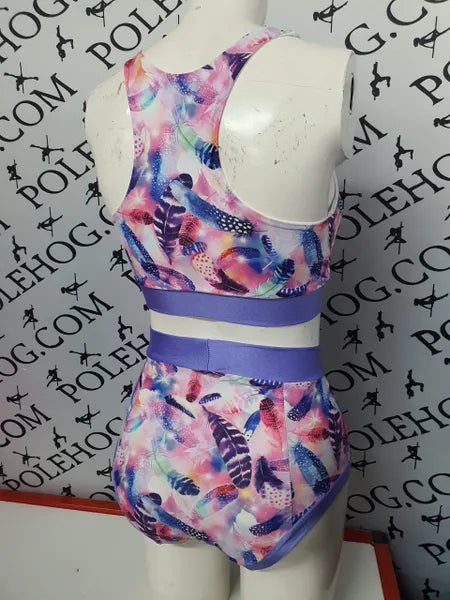 Lilac feathers high waisted panel pant (full)off
