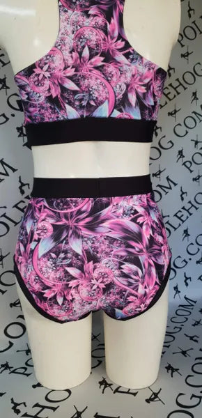 Pink fantasy flowers high waisted panel pant (full)